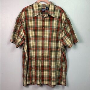 GAP Red Khaki Plaid SS Button Front Shirt XL